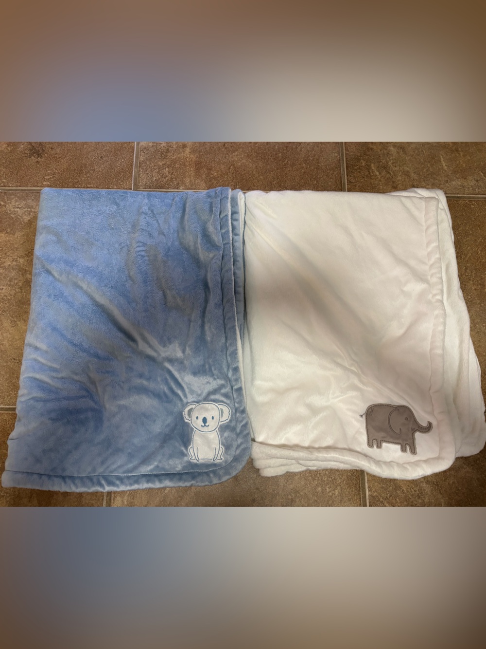 Carter's Blue and White Plush Animal Baby Blankets